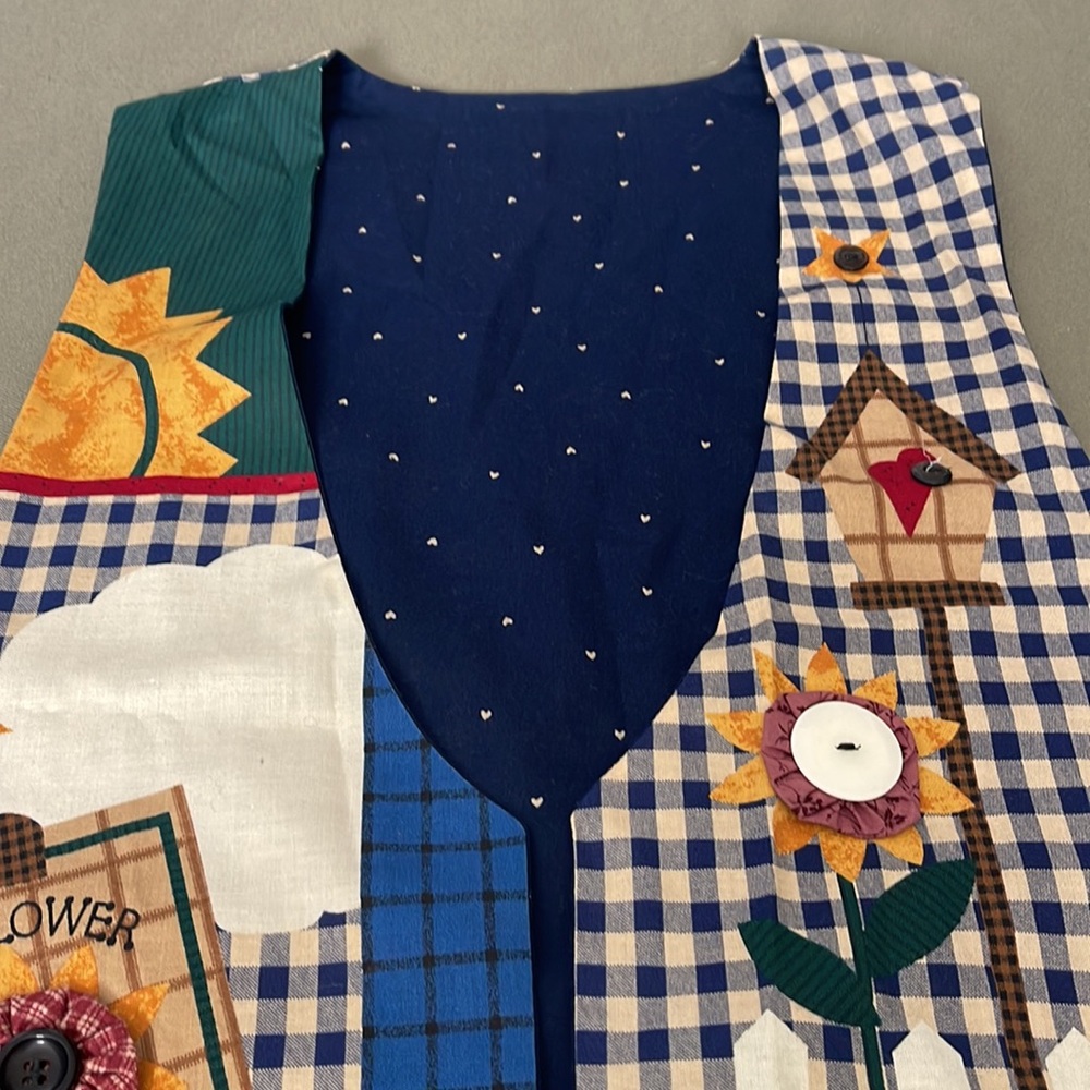 Colorful Patchwork Reversible Vest with Sunflower… - image 6
